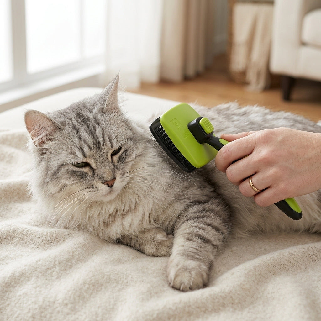 Self-Cleaning Slicker Brush for Dogs & Cats – Gentle Shedding Grooming Tool